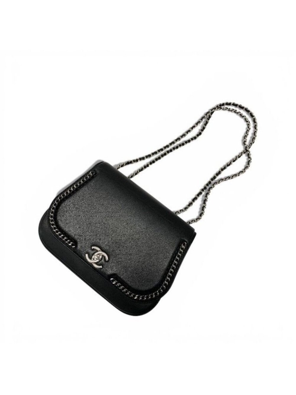 Chanel Bag Shoulder Leather Black Silver Turnlock Chain - Picture 4 of 10